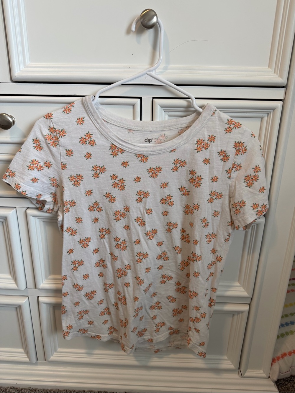 dip White Tee with Small Orange Floral Print